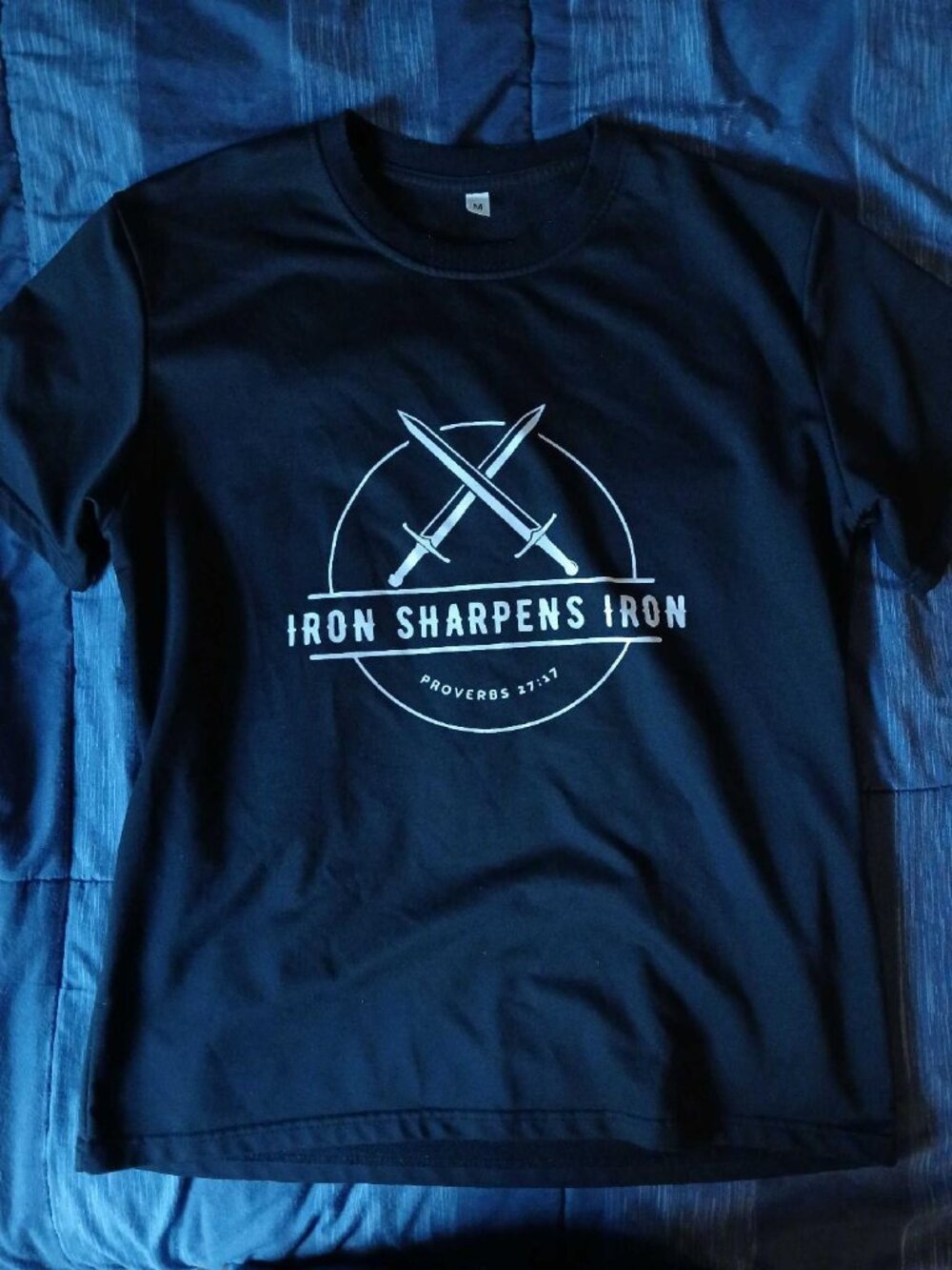 Iron Sharpens Iron Proverbs 27 17 Christian Graphic T Shirt Black Size M Mens